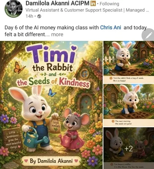 Timi the Rabbit AI storybook created by Damilola