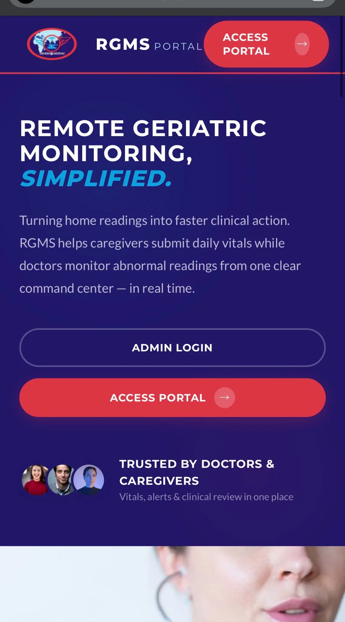 Remote geriatric monitoring website created with AI by Joseph