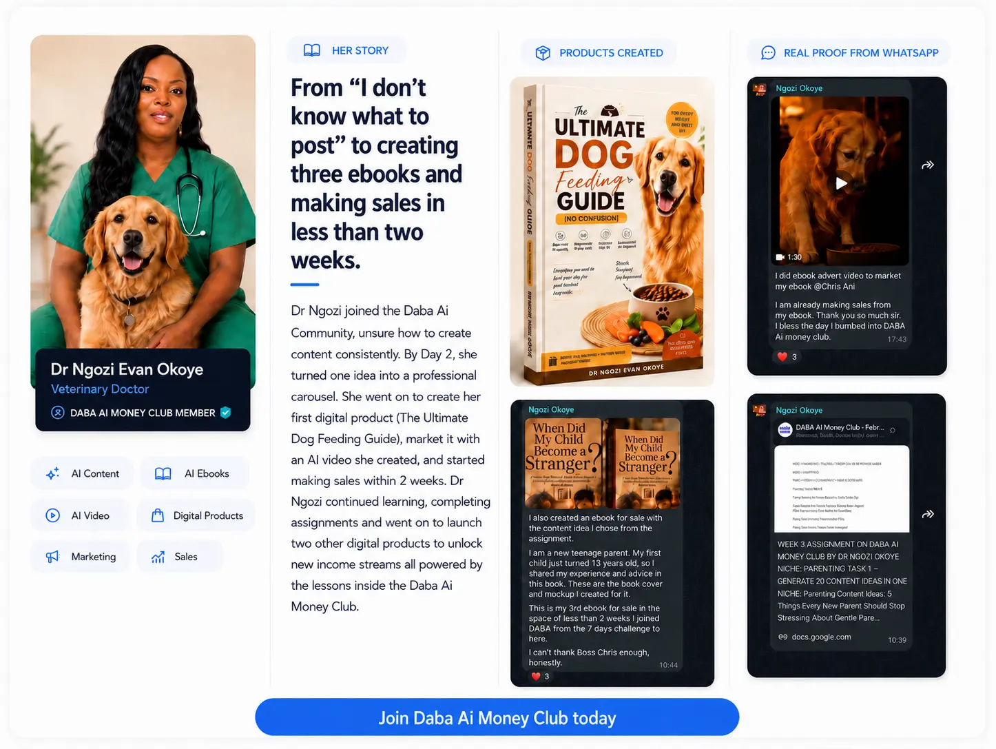 Dr Ngozi Daba AI Money Club student testimonial and project proof
